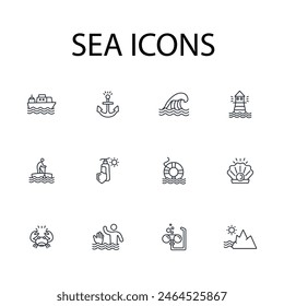 Sea icon. vector.Editable stroke.linear style sign for use web design,logo.Symbol illustration.