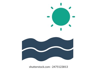 Sea icon. wave with sun. icon related to recreation. solid icon style. water elements vector illustration