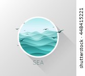 Sea icon. Waves and seagulls. Vector illustration.