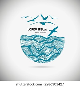 Sea icon. Waves and seagulls. Vector illustration