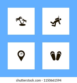 sea icons. beach sneakers, diver, palm trees and beach location vector icons set