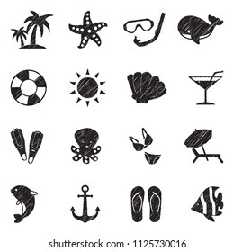 Sea Icons. Black Scribble Design. Vector Illustration.