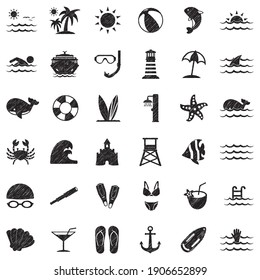 Sea Icons. Black Scribble Design. Vector Illustration.