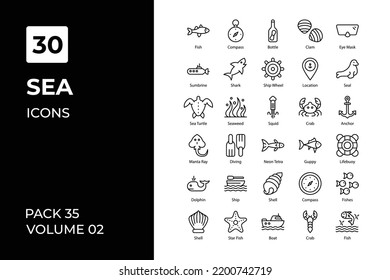Sea icons collection. Set contains such Icons as fish, green, icon, loots, ocean, octopus, play, rig, sand, sea, treasures, water, and more