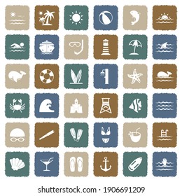 Sea Icons. Grunge Color Flat Design. Vector Illustration.