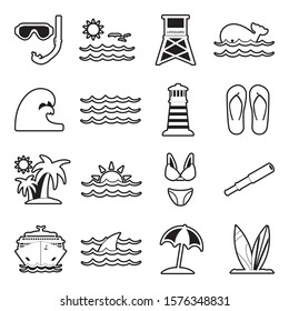 Sea Icons. Line With Fill Design. Vector Illustration.