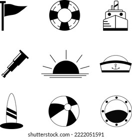 Sea icons nautical set.Vector illustration