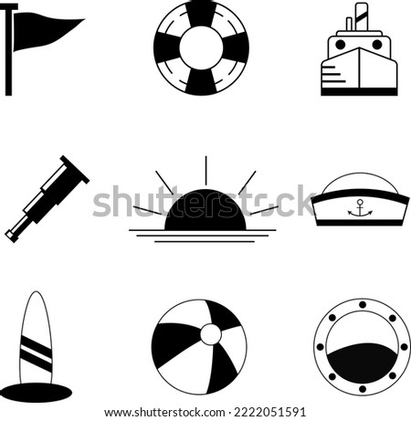 Sea icons nautical set.Vector illustration