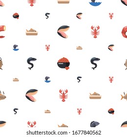 sea icons pattern seamless. Included editable flat mussel, caviar, Seafood, baked fish, eel, lobster, smoked fish, grilled fish, shrimp icons. sea icons for web and mobile.