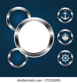 Sea icons, round porthole, vector. 