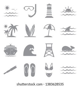 Sea Icons. Set 2. Gray Flat Design. Vector Illustration.