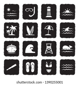 Sea Icons. Set 2. Grunge Black Flat Design. Vector Illustration. 