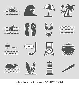 Sea Icons. Set 2. Sticker Design. Vector Illustration.