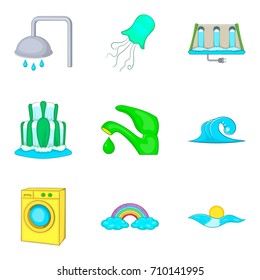 Sea icons set. Cartoon set of 9 sea vector icons for web isolated on white background