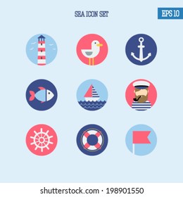 Sea icons set, flat design
