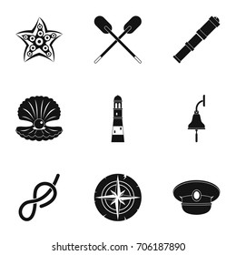 Sea icons set. Simple style set of 9 sea vector icons for web design