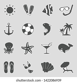 Sea Icons. Sticker Design. Vector Illustration.