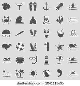 Iconos marinos. Diseño de pegatinas. Ilustración vectorial.