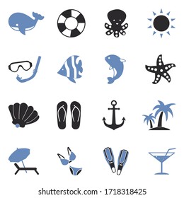 Sea Icons. Two Tone Flat Design. Vector Illustration.