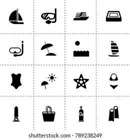 Sea icons. vector collection filled sea icons. includes symbols such as swimming pool, sail boat, oxygen scuba, sea, beach umbrella. use for web, mobile and ui design.