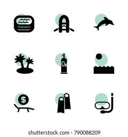 Sea icons. vector collection filled sea icons set.. includes symbols such as oxygen scuba, sea, boat, lounger rent, dolphin, pool, island. use for web, mobile and ui design.