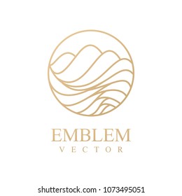 Sea icon.Wave logo. Circle, water, eco, ecology, tourism, icon. River, spiral, sun, nature, emblem. Nature logo. Outline water sign.