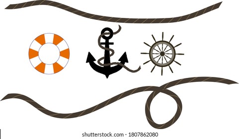 Sea and illustration of anchor and float rope helm