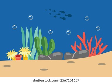 Sea illustration. Deep sea. Underwater. Bottom sea. Undersea. Ocean life.