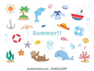 Sea illustration material set Summer