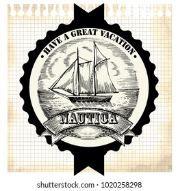 Sea illustration retro style. Old gravure style. Ink and pen artwork.