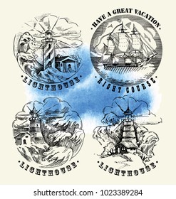 Sea illustration retro style. Old gravure style. Ink and pen artwork.