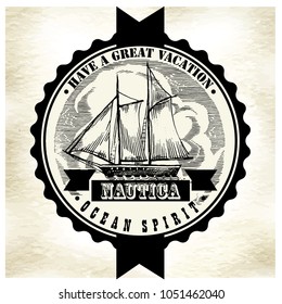 Sea illustration retro style. Old gravure style. Ink and pen artwork.