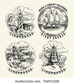 Sea illustration retro style. Old gravure style. Ink and pen artwork.