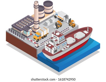 Sea industrial port. Isometric. Isolated on white background. Vector illustration.