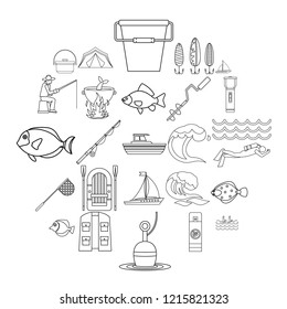 Sea inhabitant icons set. Outline set of 25 sea inhabitant vector icons for web isolated on white background