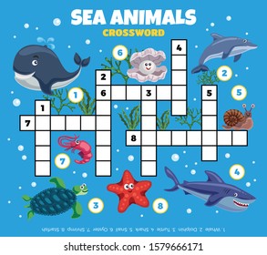 Sea inhabitants funny crossword composition with cartoon style images of fishes with air bubbles and plants vector illustration