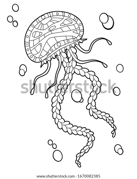 Sea Inhabitants Jellyfish Coloring Page Children Stock Vector Royalty Free 1670082385