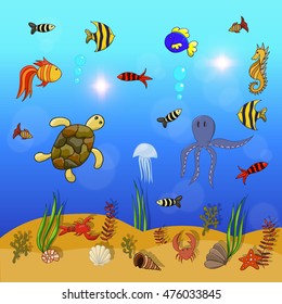 Sea Inhabitants Ocean Vector Illustration Cartoon Stock Vector (Royalty ...