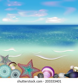 Vector Cartoon Style Background Sea Shore Stock Vector (Royalty Free ...