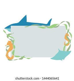 Sea inhabitants with sea plants text frame