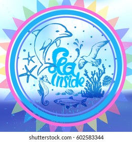 Sea Inside Ink hand drawn composition. Vector background, marine elements for any creative use.
