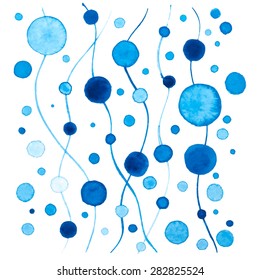 Sea inspired blue water bubbles abstract background. Marine style, watercolor hand drawn circles. Various shades of blue. Vector Illustration EPS10.