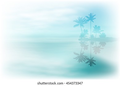 Sea with island and palm trees. EPS10 vector.