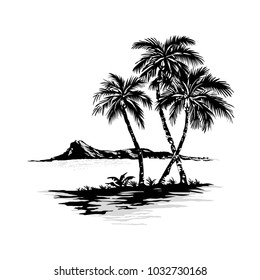 Sea island with palm trees. Vector illustration. 