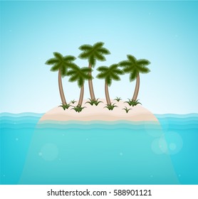 Sea. Island. Palm trees. Vector illustration.