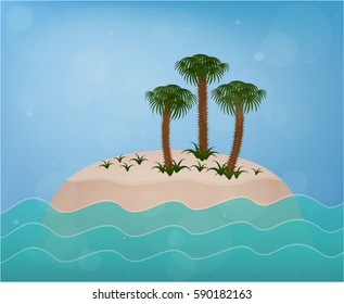 Sea. Island. Palm trees. Vector illustration. Holidays decoration. 