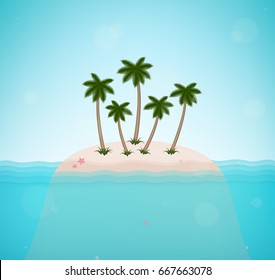 Sea. Island. Palm trees. Vector illustration. 