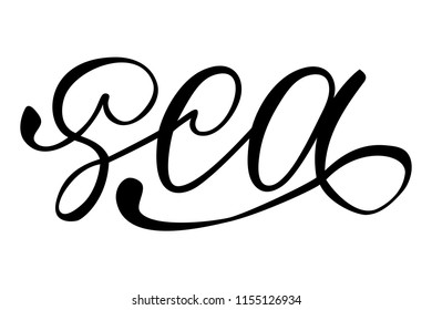 Sea: isolated vector, calligraphic phrase. Hand calligraphy. Modern design for logo, banners emblems, prints, photo overlays, t-shirts, posters greeting card