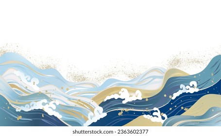 Sea Japanese style background illustration with waves