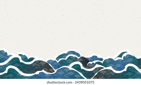 Sea Japanese style background illustration with waves